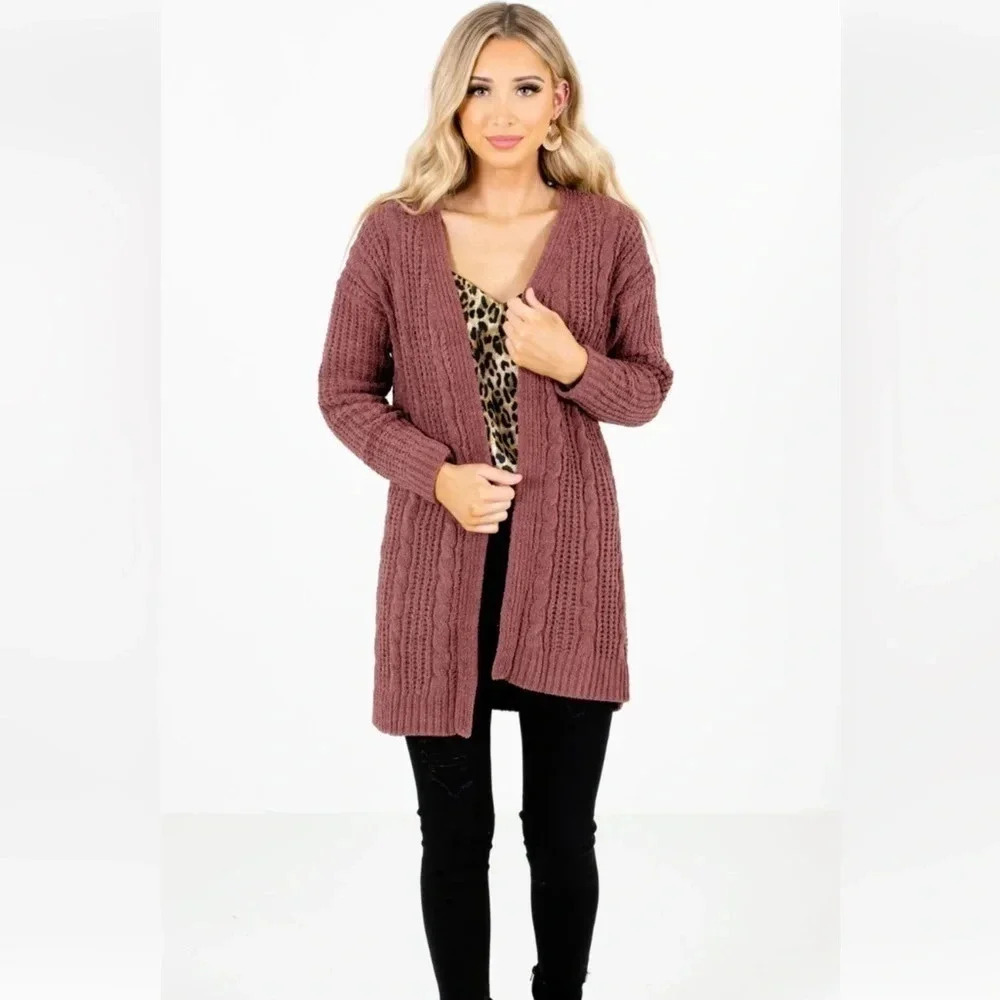 LA hearts cardigan sweater one size brown shaker knit long sweater
